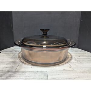 Corning Ware Vision amber Ribbed Casserole 2.5 Qt 2.5L V-33-B Pyrex & Lid V-33-C